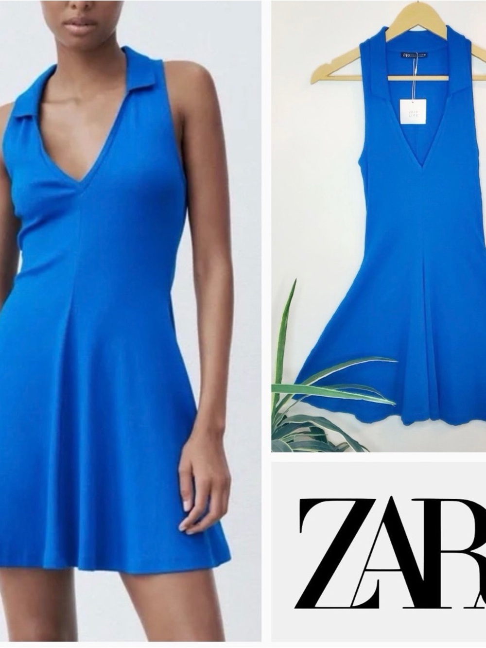 Zara Royal Blue Sleeveless Collared V-Neck Midi Dress